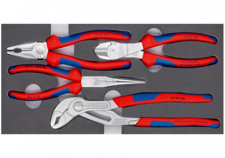 Jeu de 4 pinces "Basic chrom" sur plateau mousse pour servante - Knipex - 002001V17