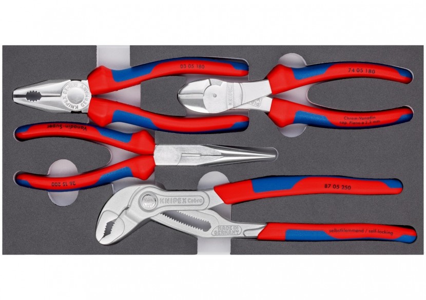 Jeu de 4 pinces "Basic chrom" sur plateau mousse pour servante - Knipex - 002001V17
