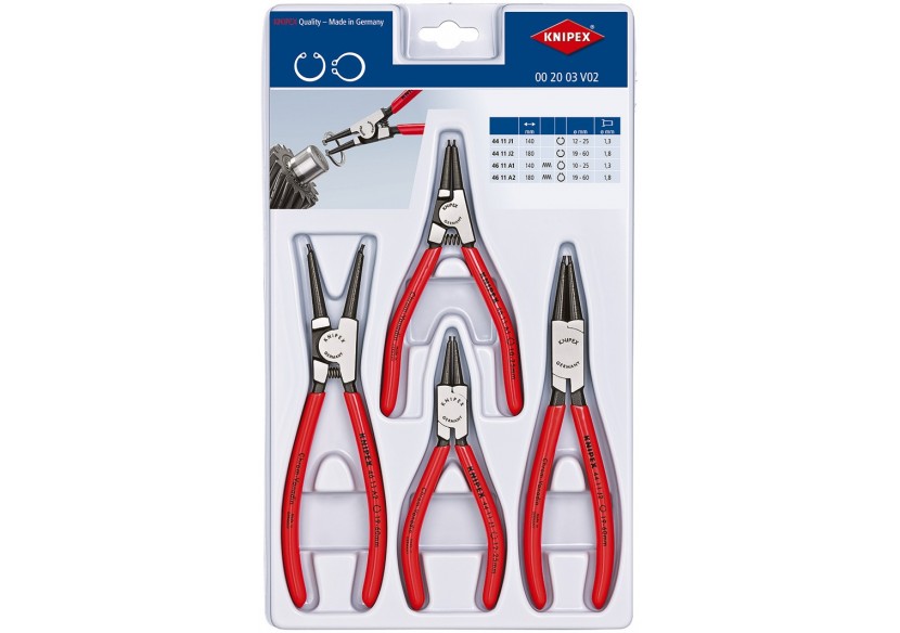 Jeu de 4 pinces pour circlips (Modèle 44 / 46) sur plateau thermoformé - Knipex - 002003V02