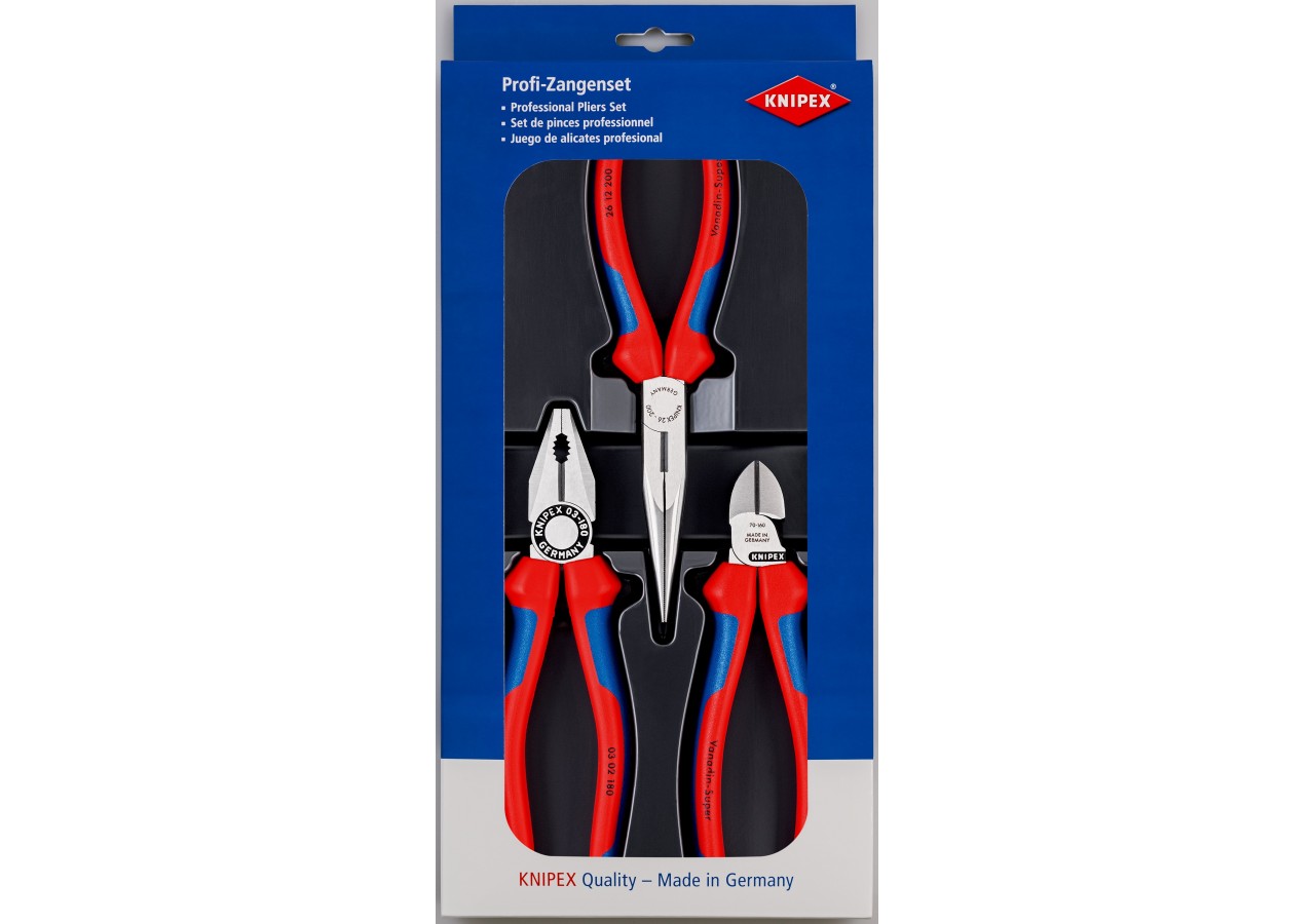 Lot de 3 pinces - "Essentielles" bi-matière - 03 02 180 - 26 12 200 - 70 02 160 - Knipex - 002011