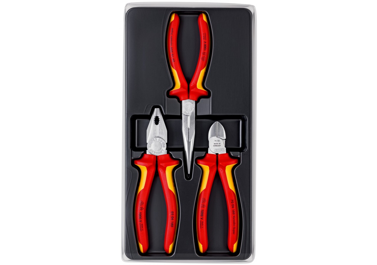 Assortiment de 3 outils - Jeu électricien - Bi-matière - Chromé - Isolés 1000V - Knipex - 002012