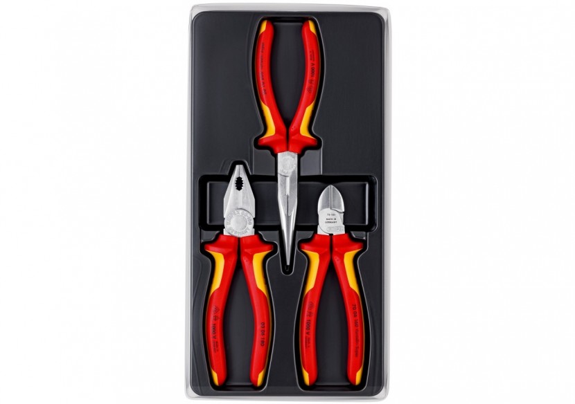 Assortiment de 3 outils - Jeu électricien - Bi-matière - Chromé - Isolés 1000V - Knipex - 002012 Assortiment de 3 outils - Jeu électricien - Bi-matière - Chromé - Isolés 1000V - Knipex - 002012