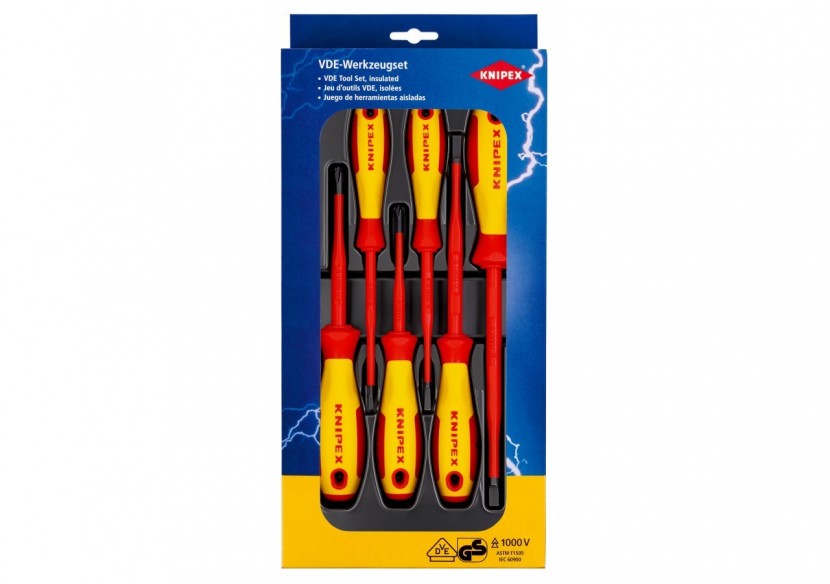 Assortiment de 6 tournevis isolés 1000V - Fente et Phillips® - Knipex - 002012V02
