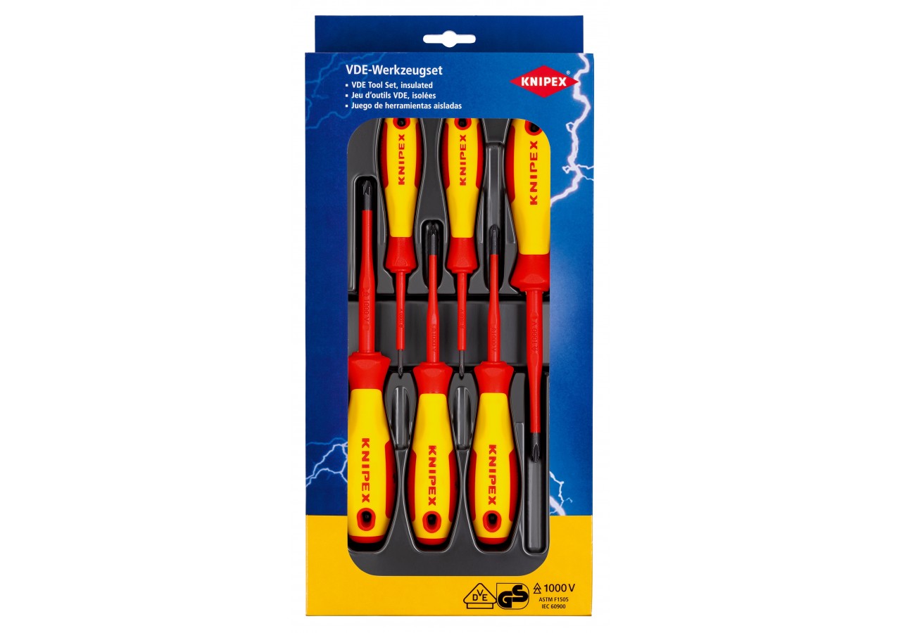 Assortiment de 6 tournevis isolés 1000V - Fente, Phillips® et Pozidriv® - Knipex - 002012V03