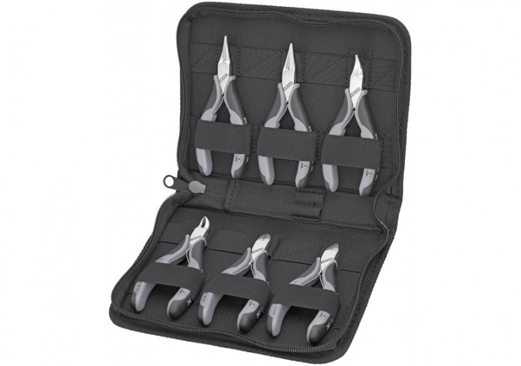 Trousse composée d'un jeu de 6 pinces pour l'électronique - Bi-matière - ESD - Knipex - 002017