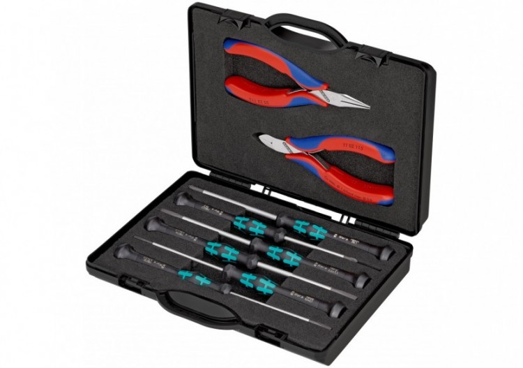 Coffret compact d'un jeu de 2 pinces pour l'électronique et 6 tournevis Wera - Knipex - 002018