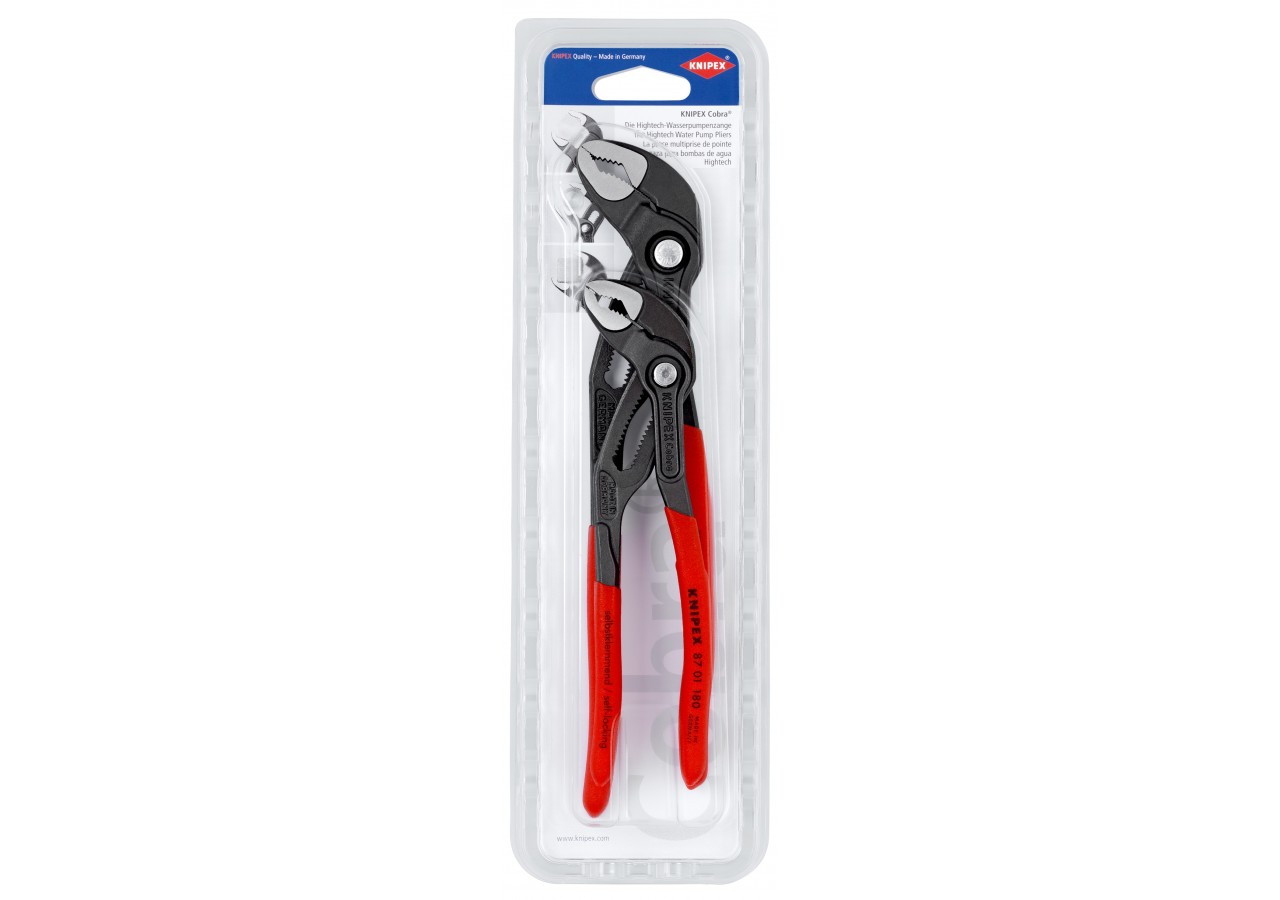 Jeu de 2 pinces multiprise Cobra® 180mm et 250mm - Gainage PVC antidérapant - Knipex - 003120V01
