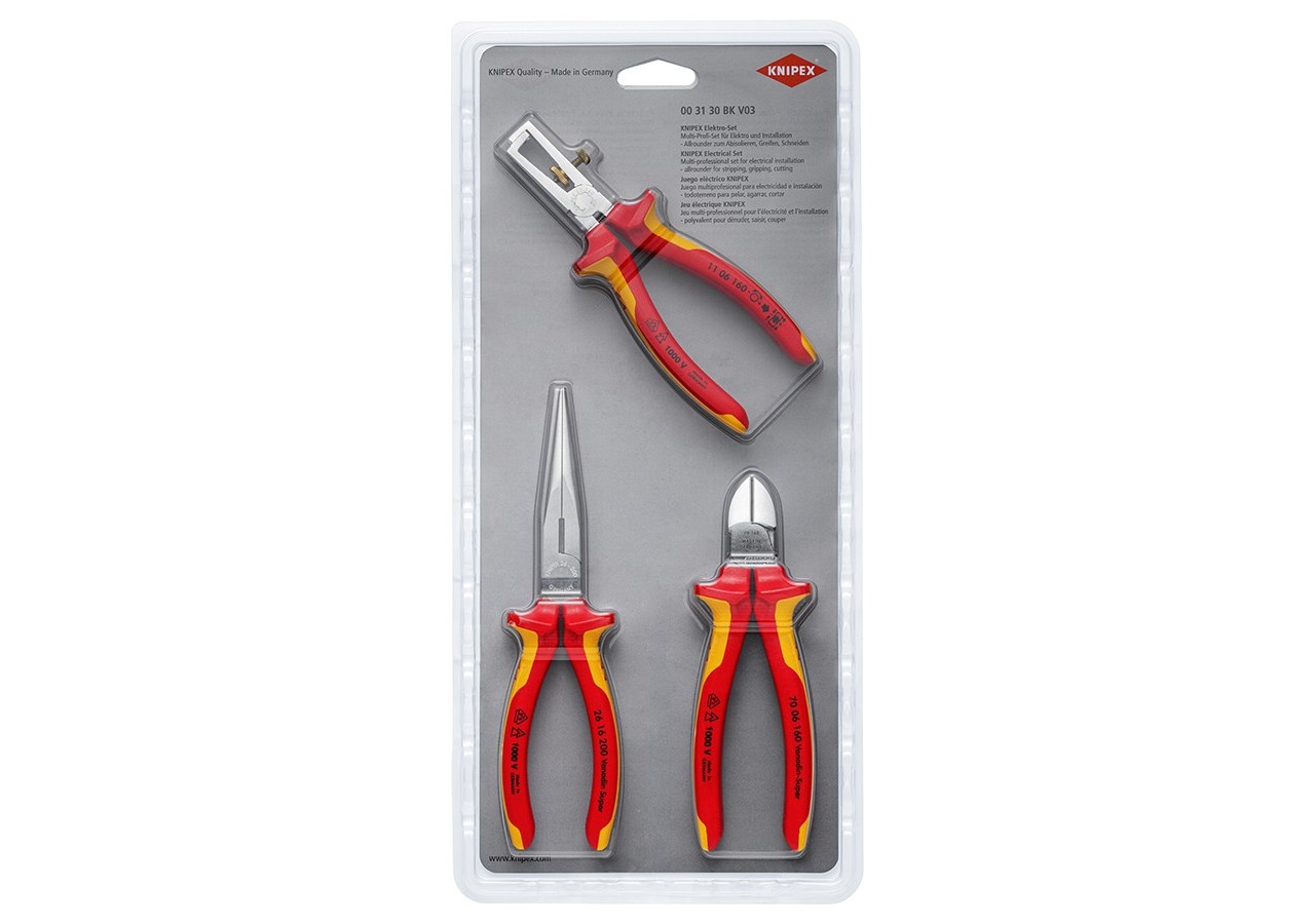 Lot de 3 pinces isolées 1000V. 70 06 160 / 11 06 160 / 26 16 200 - Knipex - 003130BKV03