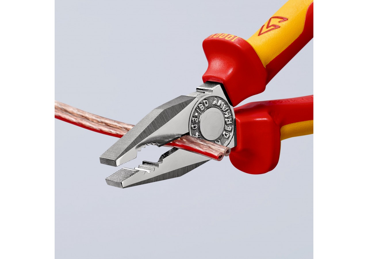 Pince universelle 180mm avec tranchant - Bi-matière - Chromée 1000V - Antichute - Knipex - 0306180T