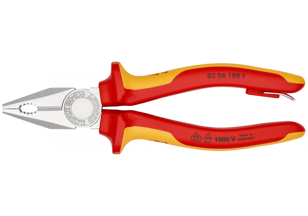 Pince universelle 180mm avec tranchant - Bi-matière - Chromée 1000V - Antichute - Knipex - 0306180T