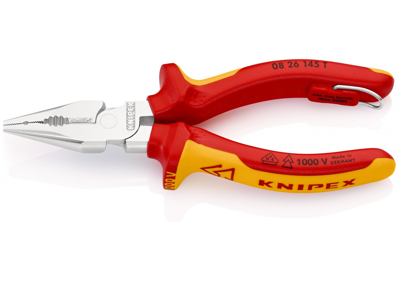Pince universelle 145mm avec tranchant - Bi-matière Chromée 1000V - Antichute - Knipex - 0826145T