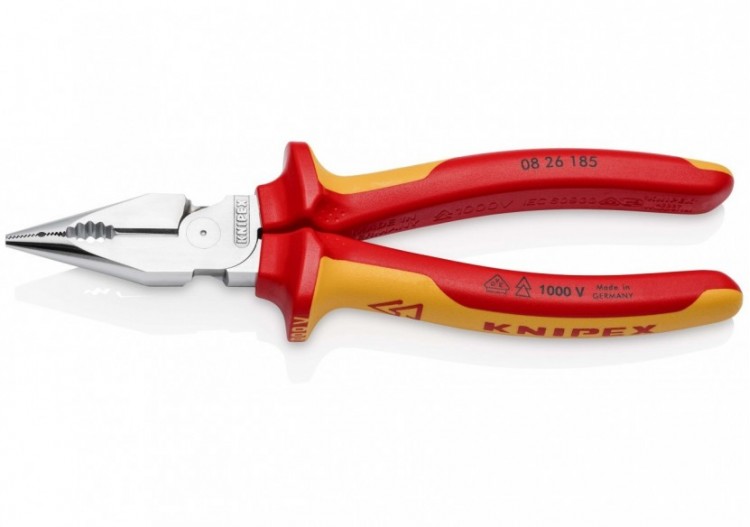 Pince universelle 185mm avec tranchant - Bi-matière - Chromée - Isolée 1000V - Knipex - 0826185