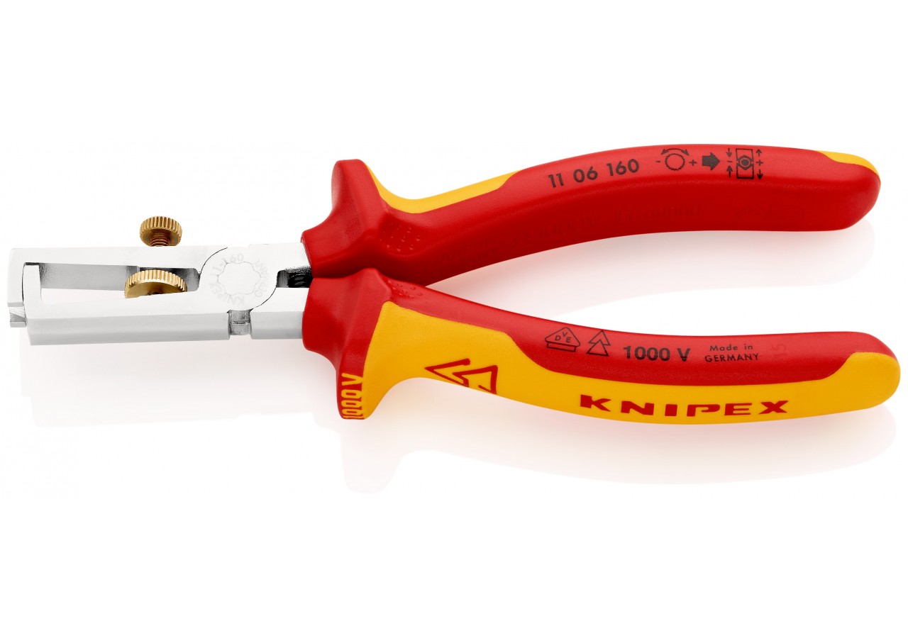 Pince à dénuder universelle 160mm avec ressort - Bi-matière - Chromée - 1000V - Knipex - 1106160