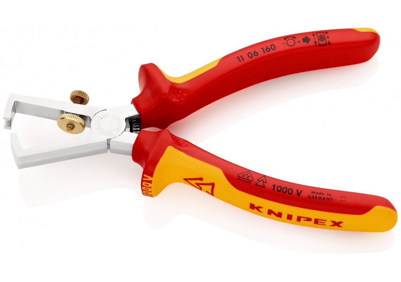 Pince à dénuder universelle 160mm avec ressort - Bi-matière - Chromée - 1000V - Knipex - 1106160