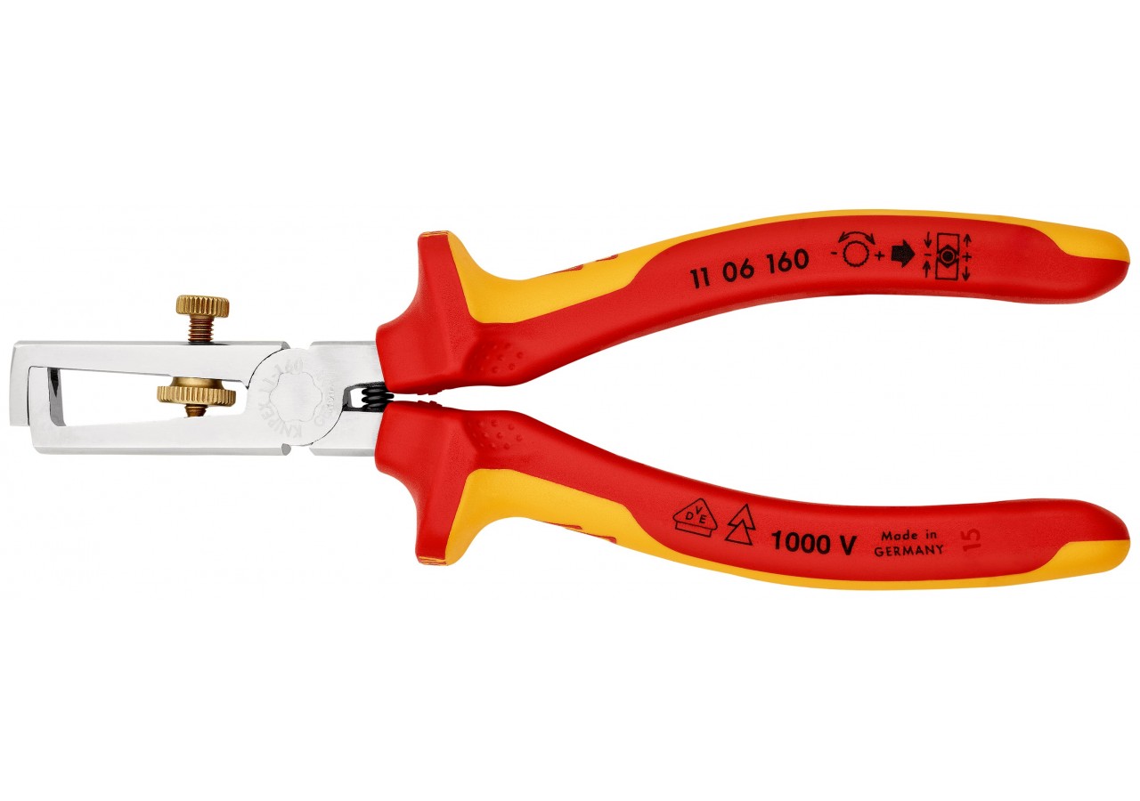 Pince à dénuder universelle 160mm avec ressort - Bi-matière - Chromée - 1000V - Knipex - 1106160