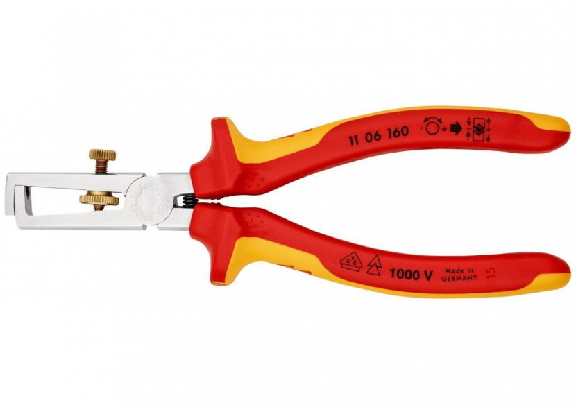 Pince à dénuder universelle 160mm avec ressort - Bi-matière - Chromée - 1000V - Knipex - 1106160