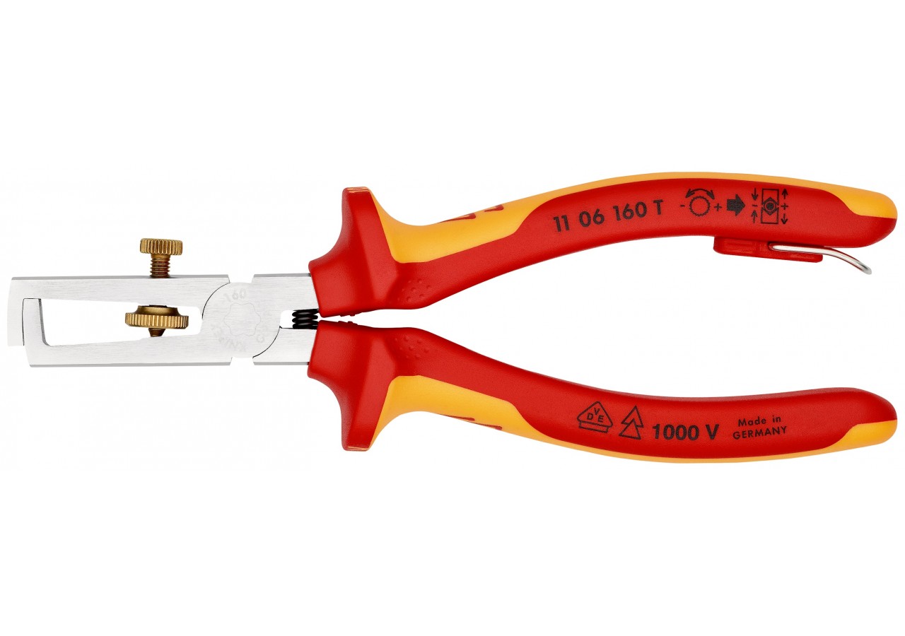 Pince à dénuder 160mm avec ressort - Bi-matière - Chromée - 1000V - Antichute - Knipex - 1106160T