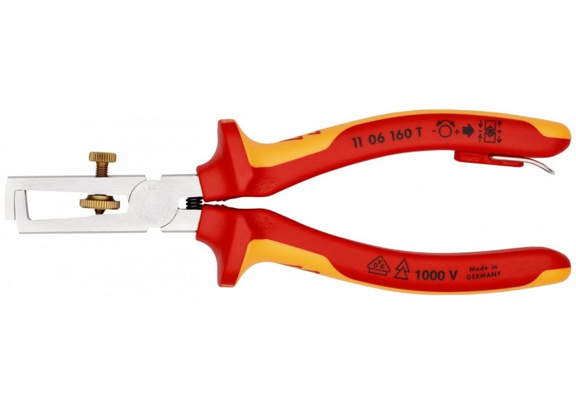 Pince à dénuder 160mm avec ressort - Bi-matière - Chromée - 1000V - Antichute - Knipex - 1106160T