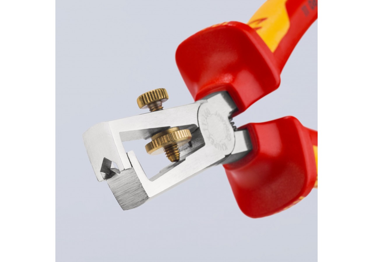 Pince à dénuder 160mm avec ressort - Bi-matière - Chromée - 1000V - Antichute - Knipex - 1106160T