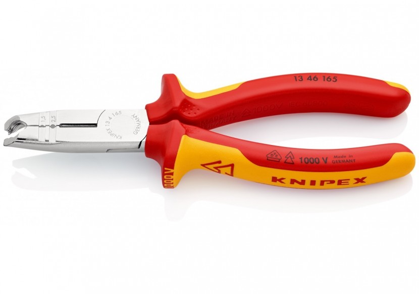 Pince à dégainer et à dénuder câbles ronds - 165mm - Bi-matière - Chromée 1000V - Knipex - 1346165