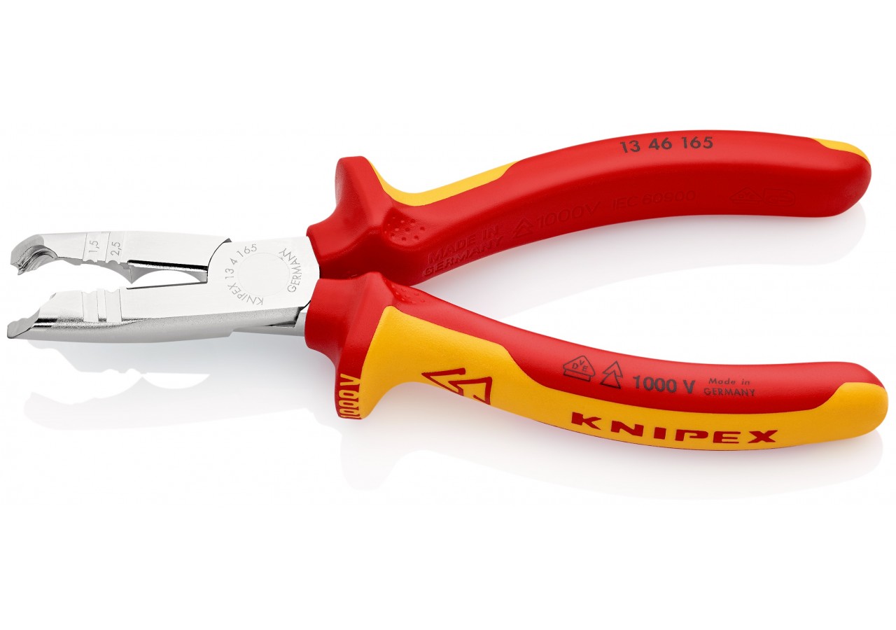 Pince à dégainer et à dénuder câbles ronds - 165mm - Bi-matière - Chromée 1000V - Knipex - 1346165