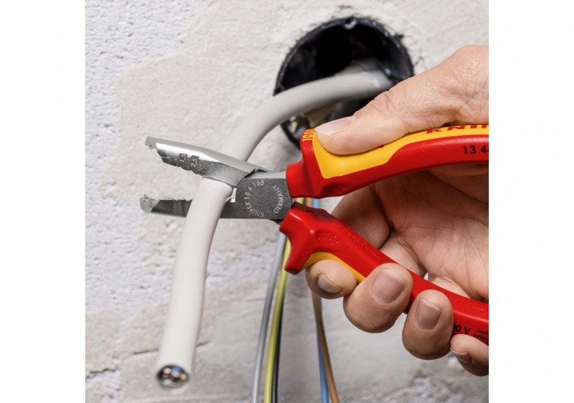 Pince à dégainer et à dénuder câbles ronds - 165mm - Bi-matière - Chromée 1000V - Knipex - 1346165