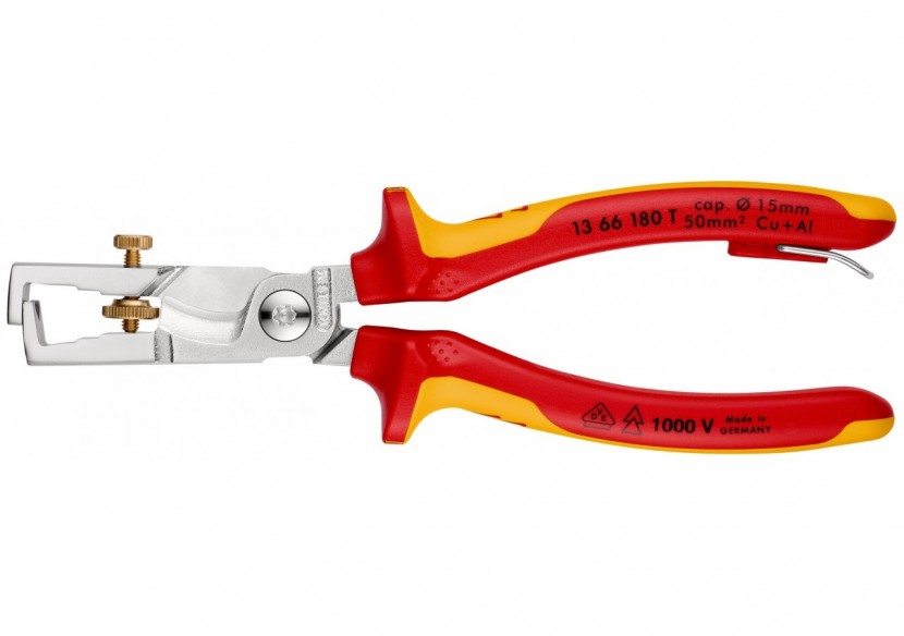 Pince à dénuder et coupe-câbles StriX - 180mm Bi-matière Chromée 1000V ANTICHUTE - Knipex - 1366180T