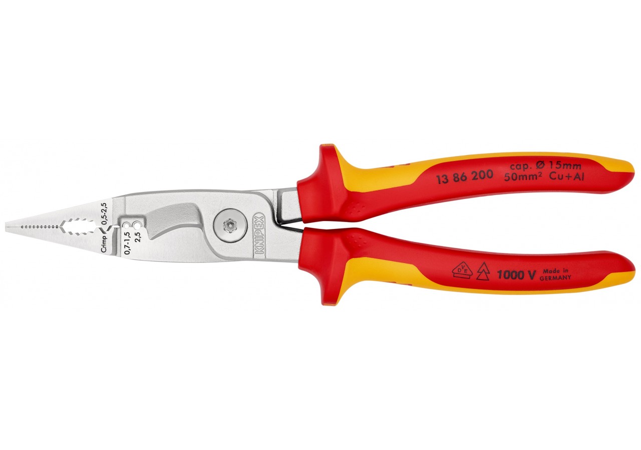 Pince multifonctions 6 outils en 1 - 200mm - Bi-matière - Chromée - Isolée 1000V - Knipex - 1386200