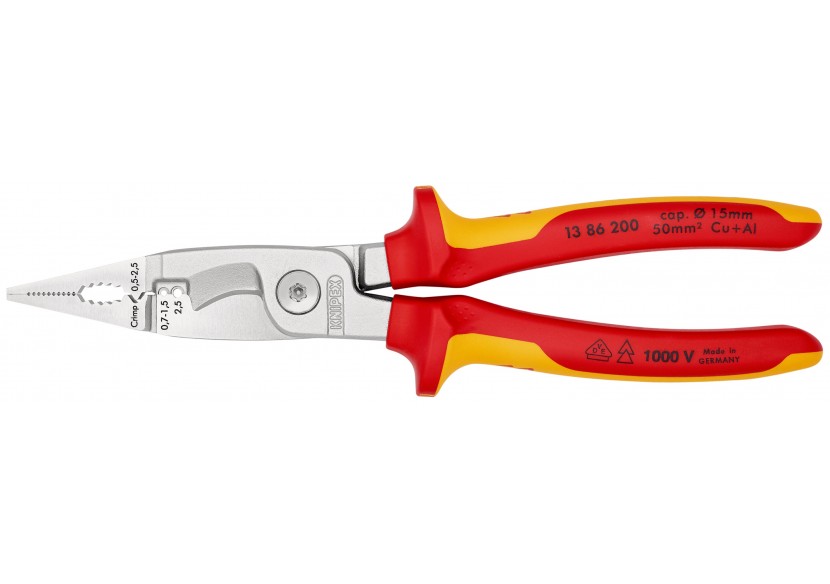 Pince multifonctions 6 outils en 1 - 200mm - Bi-matière - Chromée - Isolée 1000V - Knipex - 1386200