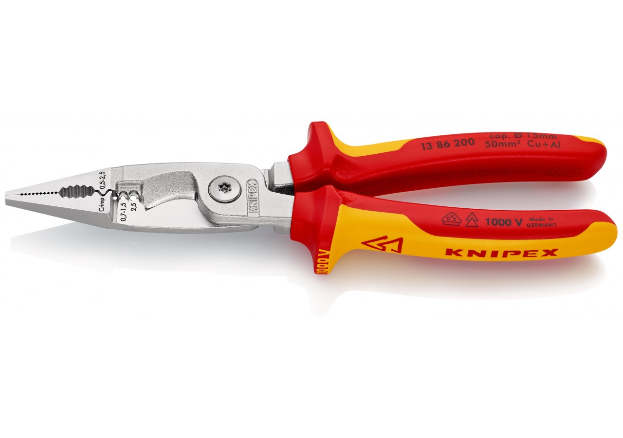 Pince multifonctions 6 outils en 1 - 200mm - Bi-matière - Chromée - Isolée 1000V - Knipex - 1386200