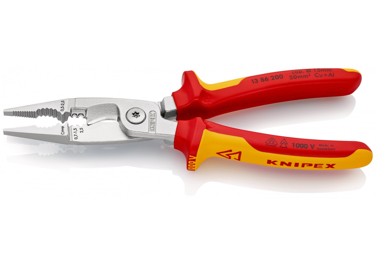 Pince multifonctions 6 outils en 1 - 200mm - Bi-matière - Chromée - Isolée 1000V - Knipex - 1386200