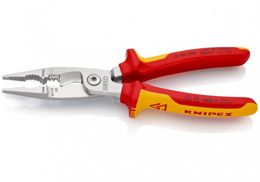 Pince multifonctions 6 outils en 1 - 200mm - Bi-matière - Chromée - Isolée 1000V - Knipex - 1386200