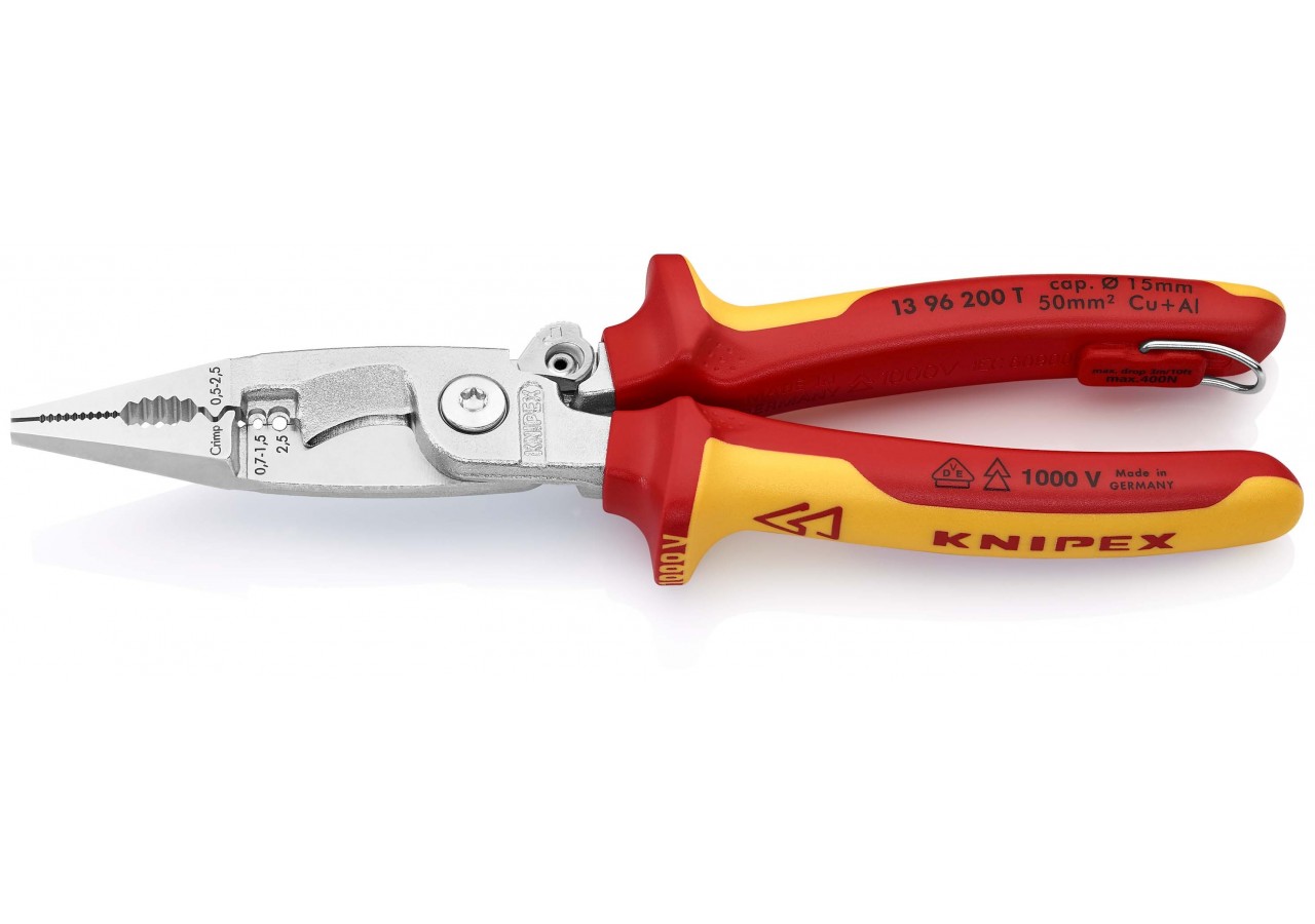 Pince multifonctions 6 en 1 - 200mm Bi-matière - Chromé 1000V Loquet - Antichute - Knipex - 1396200T