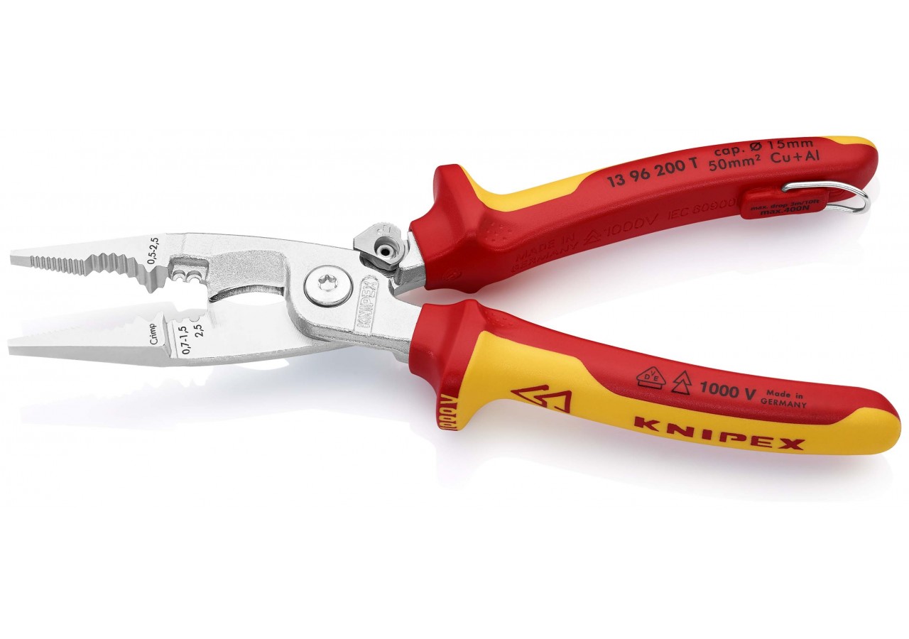 Pince multifonctions 6 en 1 - 200mm Bi-matière - Chromé 1000V Loquet - Antichute - Knipex - 1396200T