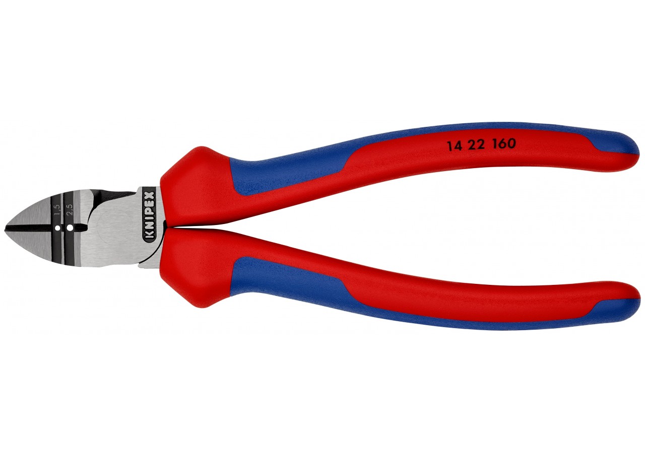 Pince coupante avec berceaux de dénudage 1,5 et 2,5mm2 - 160mm - Bi-matière - Knipex - 1422160