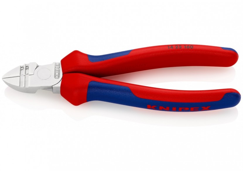 Pince coupante de côté et à dénuder 1,5 à 2,5mm2 - 160mm - Bi-matière - Chromée - Knipex - 1425160