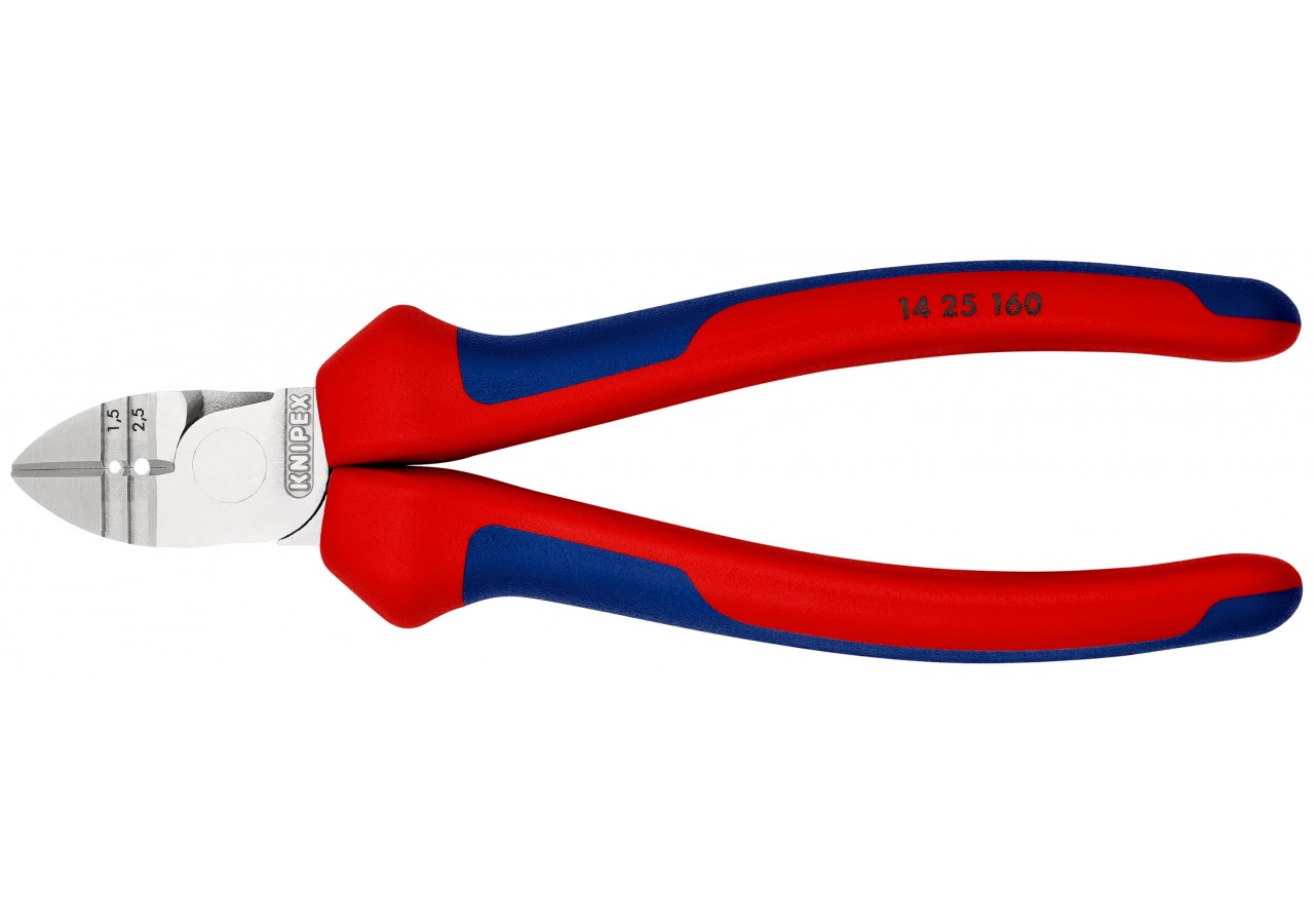 Pince coupante de côté et à dénuder 1,5 à 2,5mm2 - 160mm - Bi-matière - Chromée - Knipex - 1425160