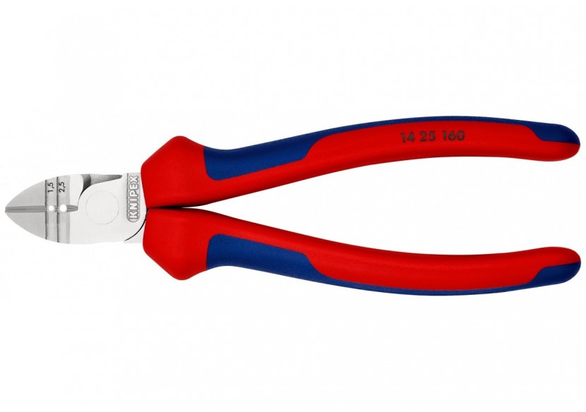 Pince coupante de côté et à dénuder 1,5 à 2,5mm2 - 160mm - Bi-matière - Chromée - Knipex - 1425160