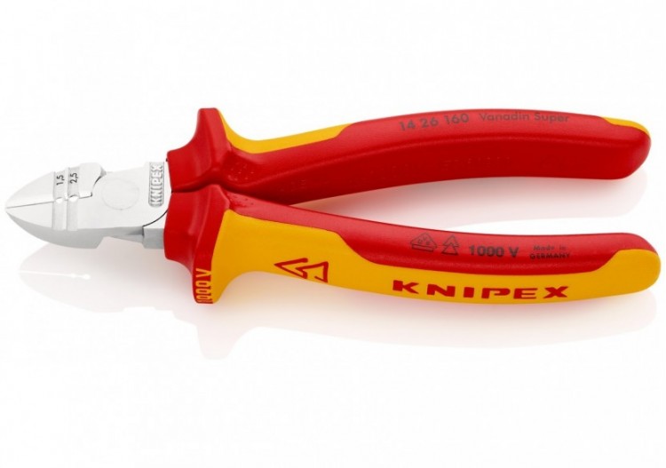 Pince coupante de côté - à dénuder 1,5 à 2,5mm2 160mm Bi-matière Chromée 1000V - Knipex - 1426160