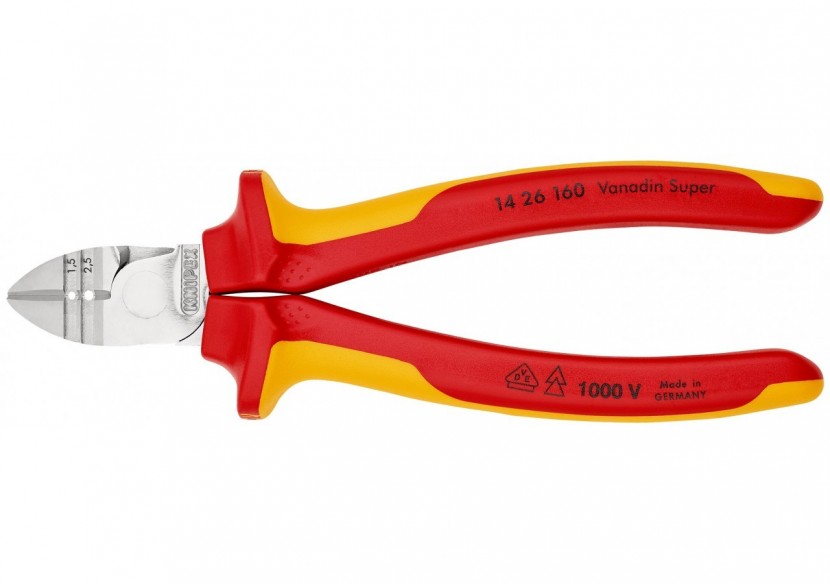 Pince coupante de côté - à dénuder 1,5 à 2,5mm2 160mm Bi-matière Chromée 1000V - Knipex - 1426160