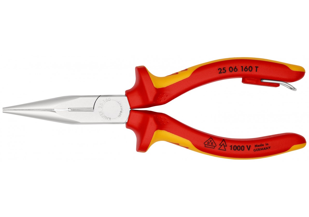 Pince à becs 1/2 ronds 160mm Tranchant 61HRC Bi-matière Chromée 1000V Antichute - Knipex - 2506160T