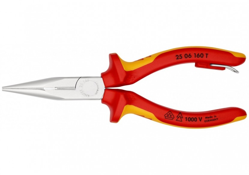 Pince à becs 1/2 ronds 160mm Tranchant 61HRC Bi-matière Chromée 1000V Antichute - Knipex - 2506160T