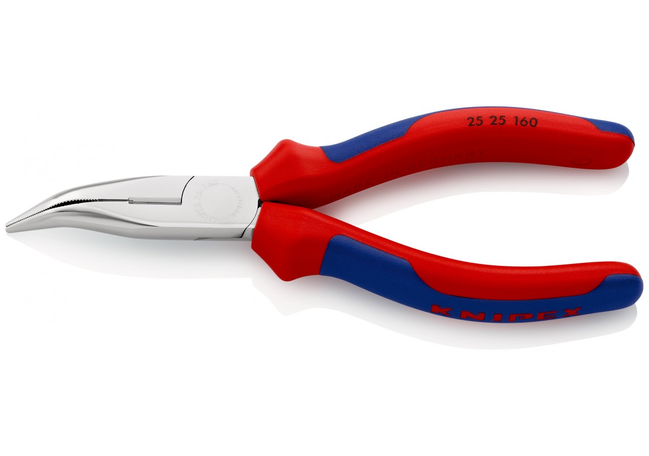 Pince à becs demi-ronds 160mm coudés 40° - Tranchant (61HRC) Bi-matière Chromée - Knipex - 2525160