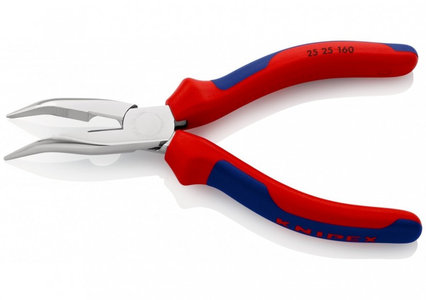 Pince à becs demi-ronds 160mm coudés 40° - Tranchant (61HRC) Bi-matière Chromée - Knipex - 2525160