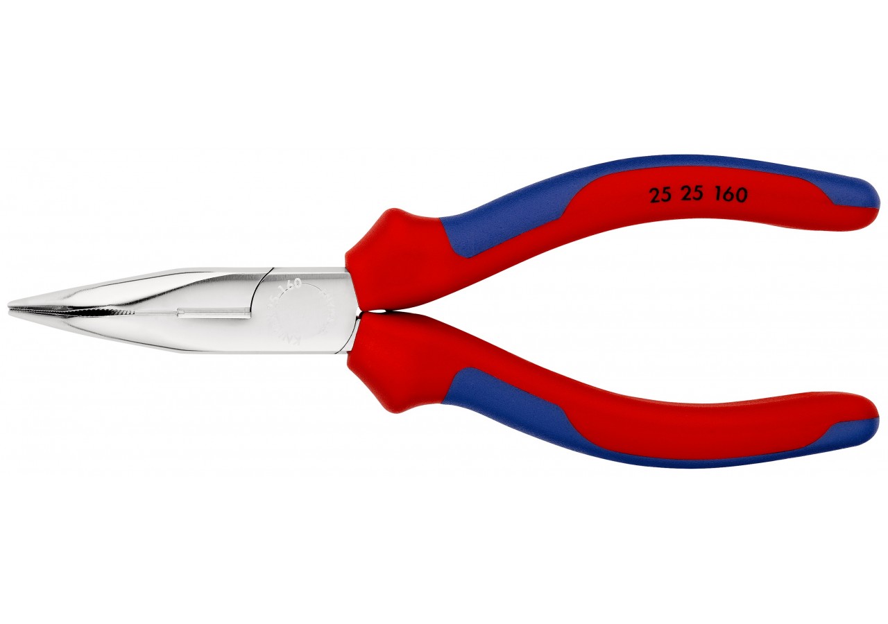 Pince à becs demi-ronds 160mm coudés 40° - Tranchant (61HRC) Bi-matière Chromée - Knipex - 2525160