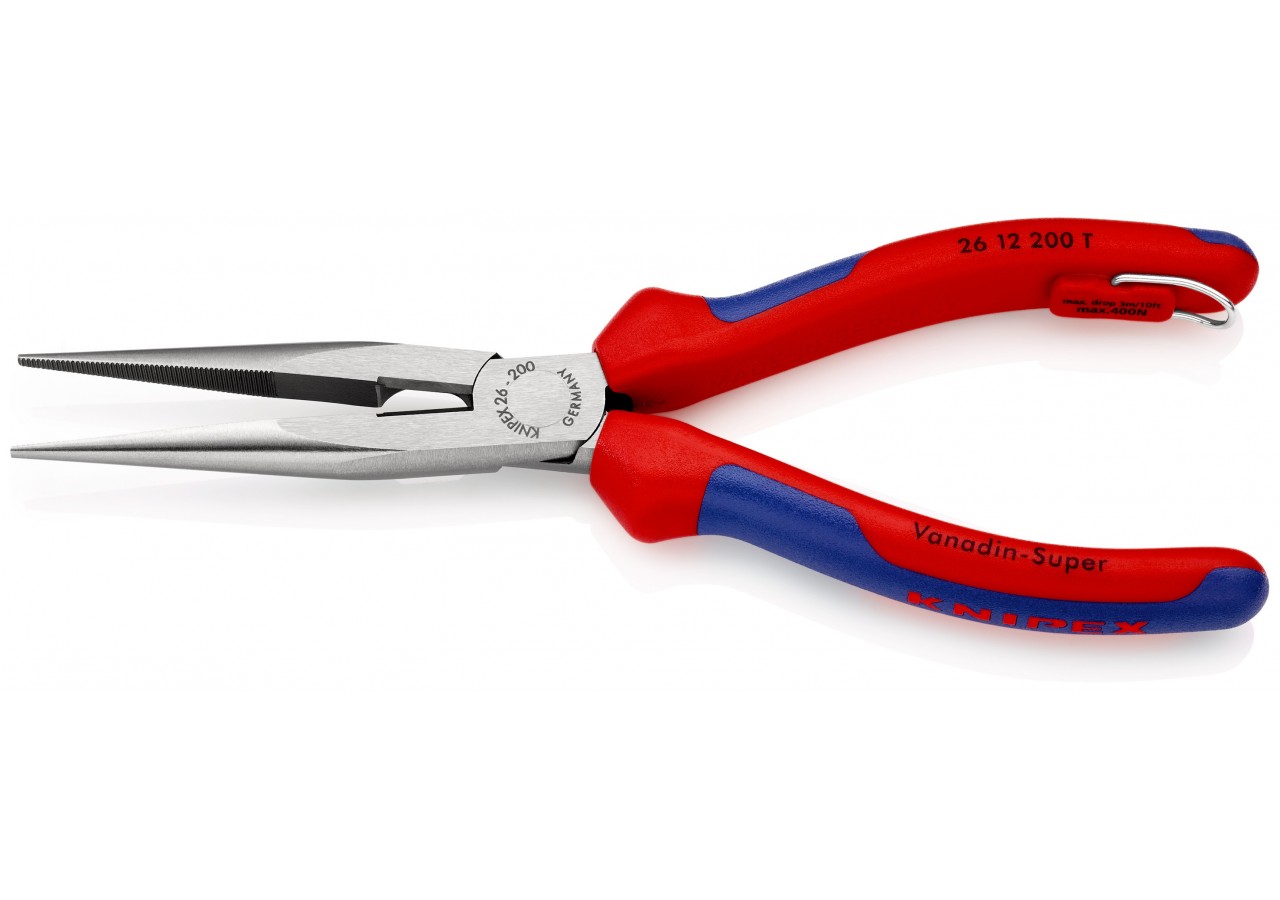 Pince à becs demi-ronds 200mm avec tranchant (Dureté 61HRC) Bi-matière Antichute - Knipex - 2612200T