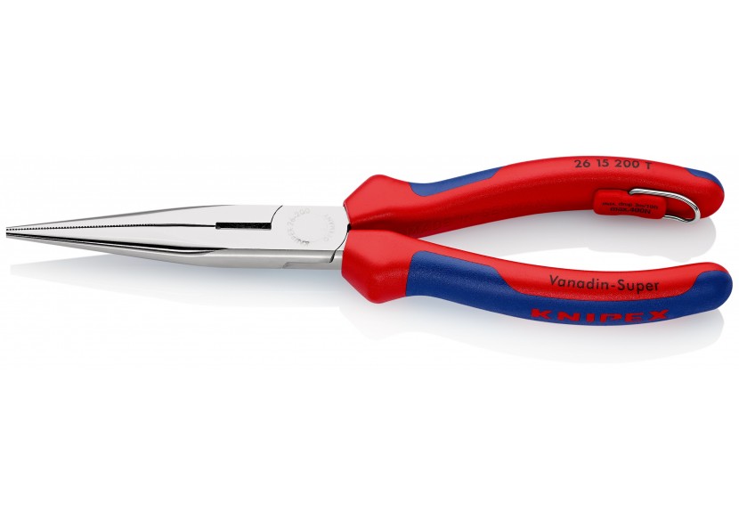 Pince à becs demi-ronds 200mm avec tranchant 61HRC Bi-matière Chromée Antichute - Knipex - 2615200T
