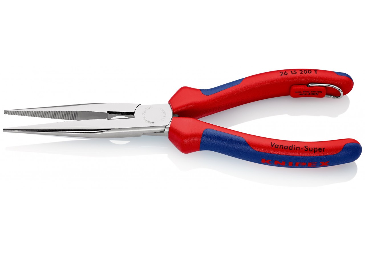 Pince à becs demi-ronds 200mm avec tranchant 61HRC Bi-matière Chromée Antichute - Knipex - 2615200T