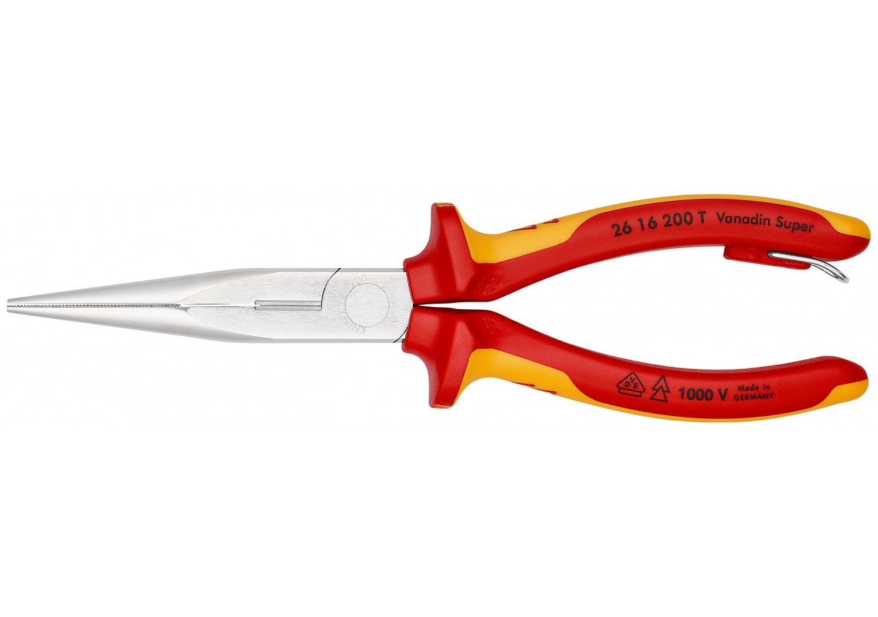 Pince becs demi-ronds 200mm tranchant 61HRC Bi-matière Chromée 1000V Antichute - Knipex - 2616200T