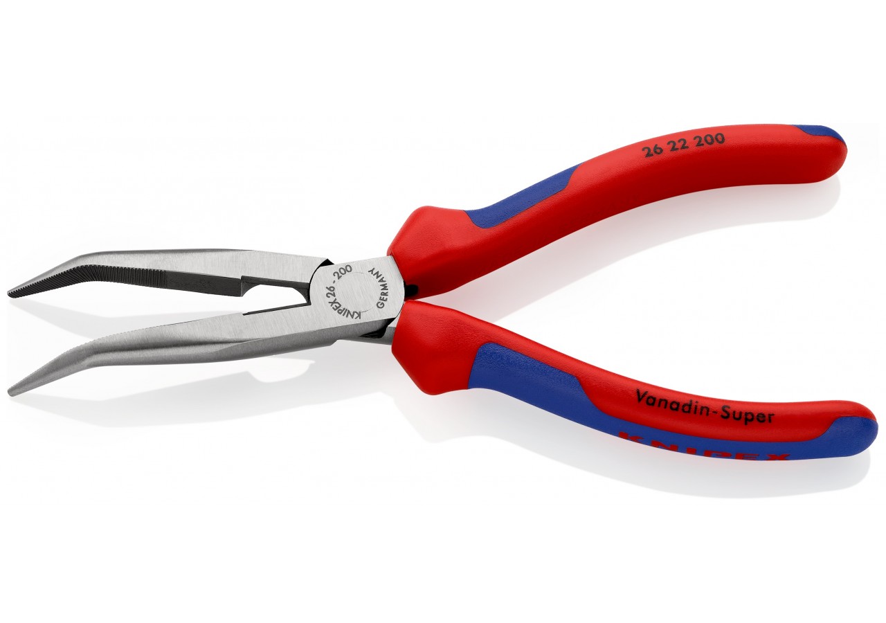 Pince à becs demi-ronds 200mm coudés 40° avec tranchant - Bi-matière - Chromée - Knipex - 2622200